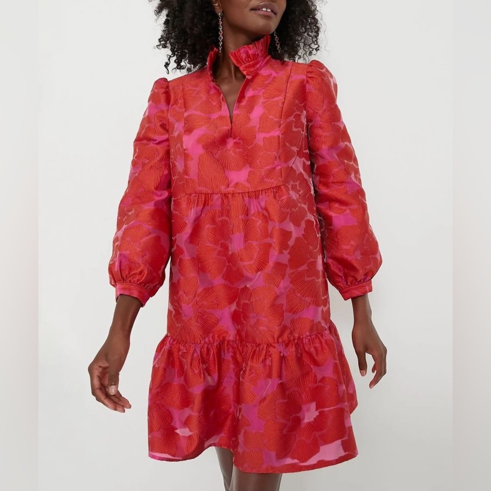 Tuckernuck Red Fil Coupe Palmerston Dress Vibrant Red and Pink Long Sleeve Dress